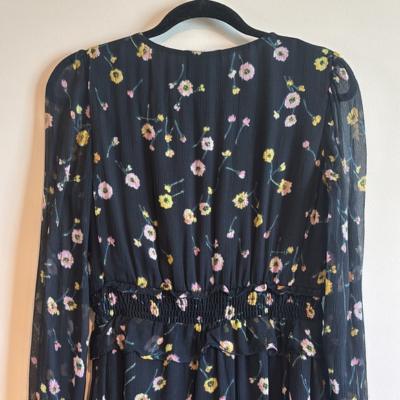 The Kooples Paris Bleu J’Espere Blue Floral Long Sleeve Ruffle Mini Dress Size 2 - Picture 12 of 15